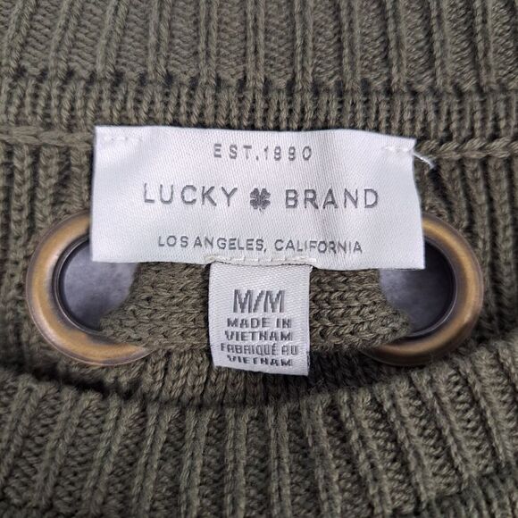Lucky Brand Sweater Womens Medium Knit Oversized Back Straps Green - Picture 7 of 10